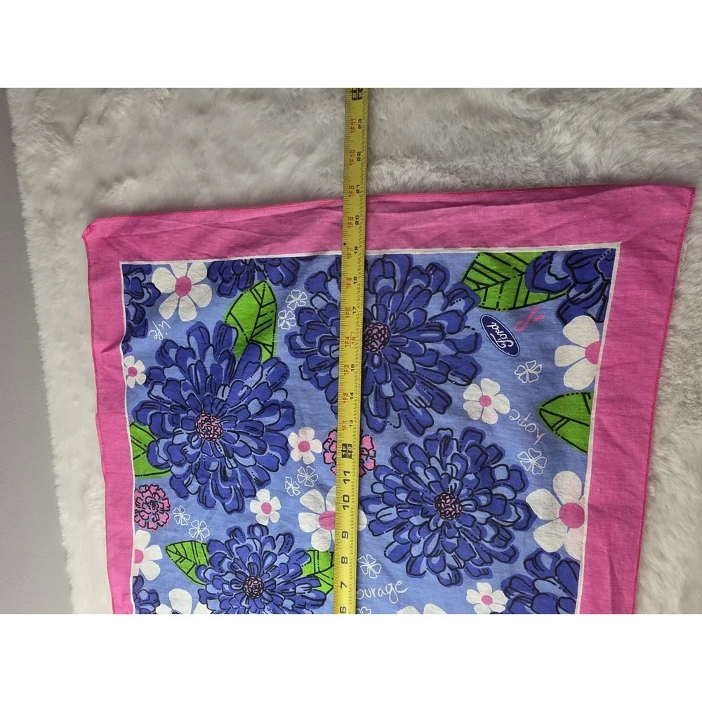 2 Lilly Pulitzer Ford Pink Blue Breast Cancer Bandana Scarf 20‎ Square Cotton